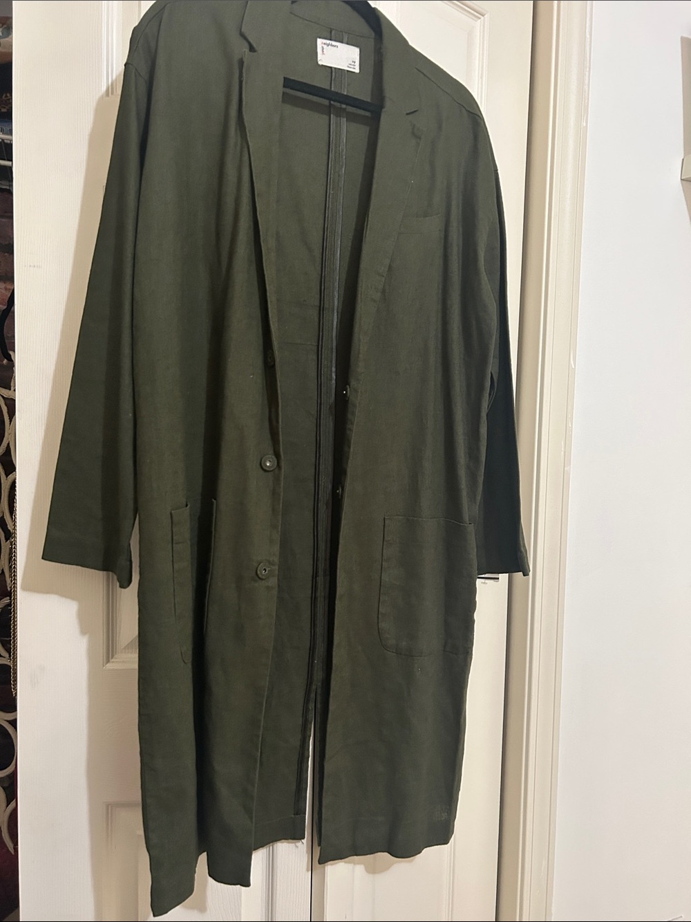 Your Neighbors Urban Outfitters 52% Linen 48% Cotton Duster Coat Longline Jacket